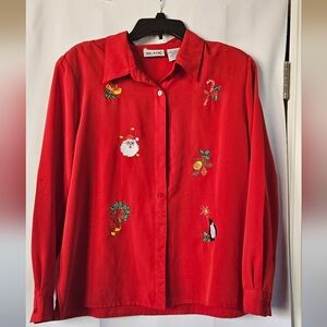 Blair Vintage Embroidered Christmas Button Down Blouse